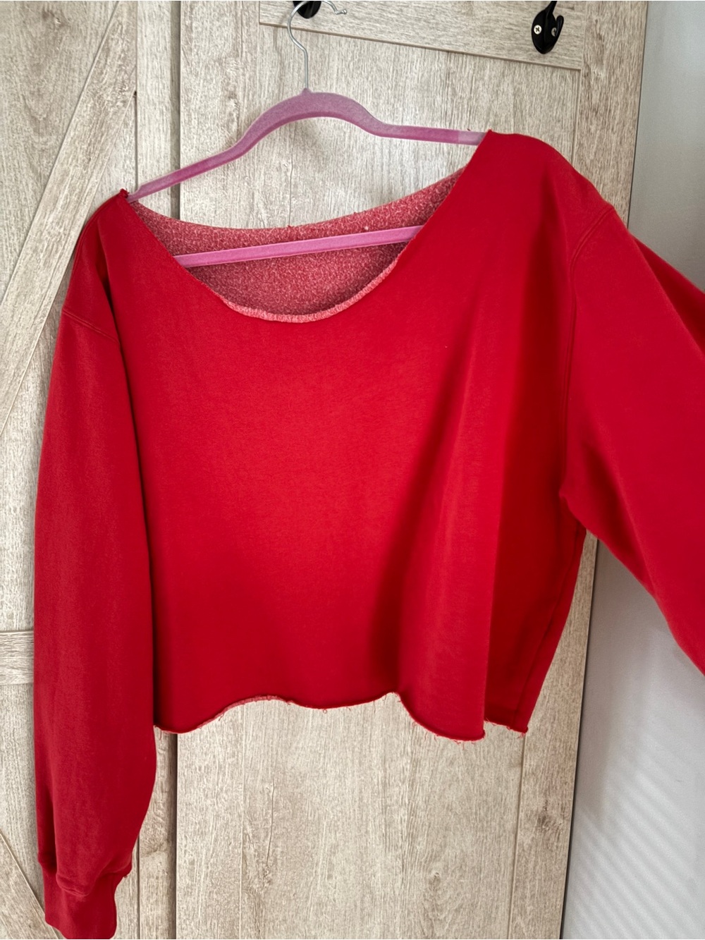 Brandy Melville Customized Off Shoulder Cropped Sweatshirt | Red